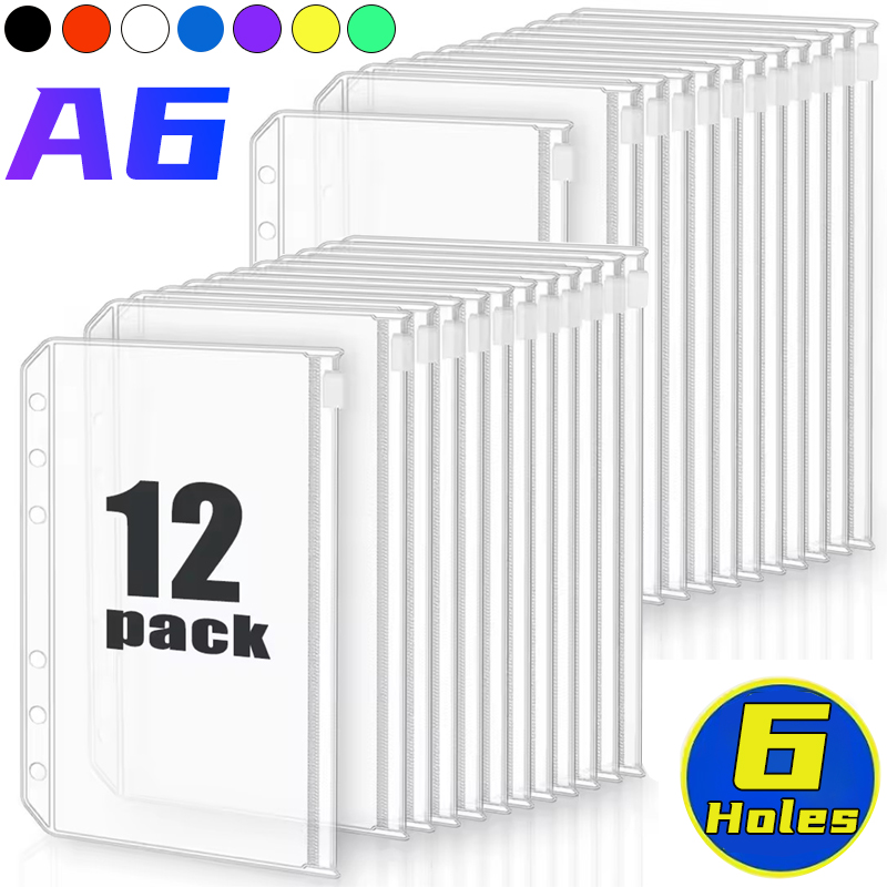 Document Organizer Folder - Waterproof A6 6-Hole Binder Pockets PVC