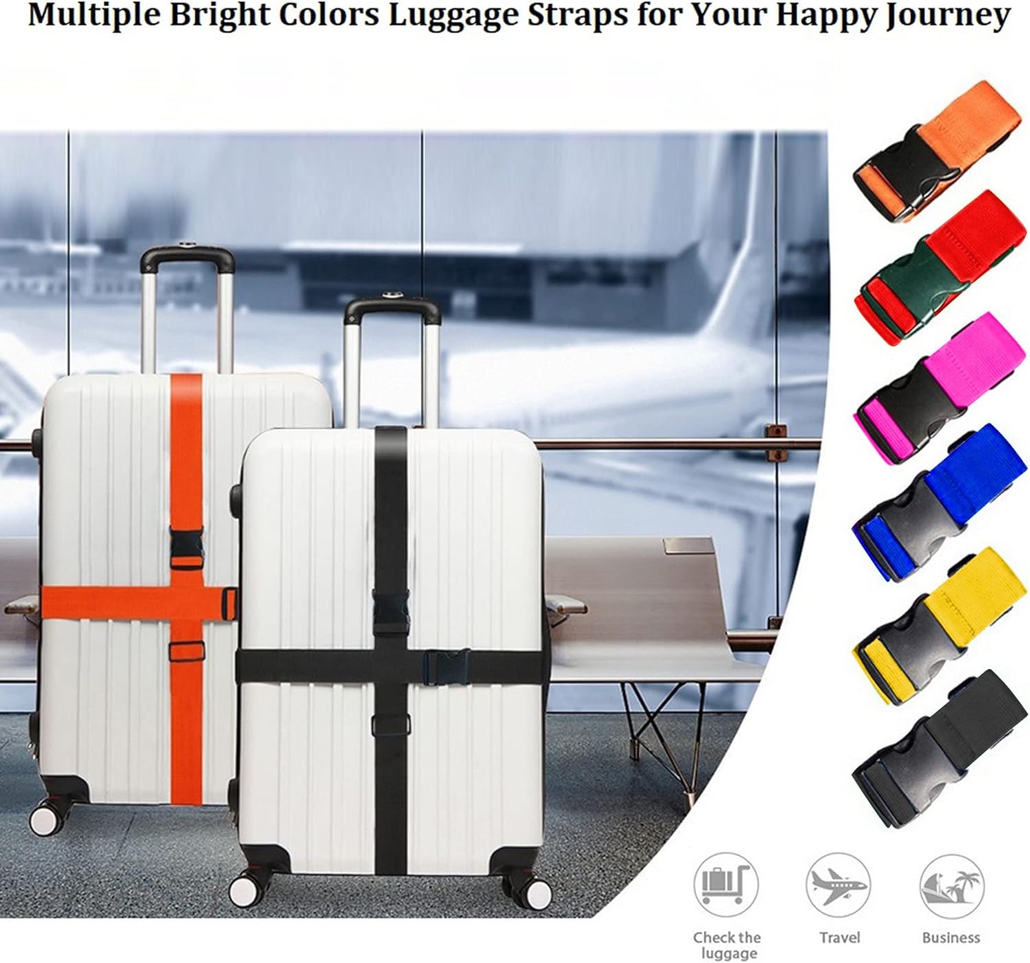 Travel Accessories Kit - 2 Pack Adjustable Luggage Straps Bright