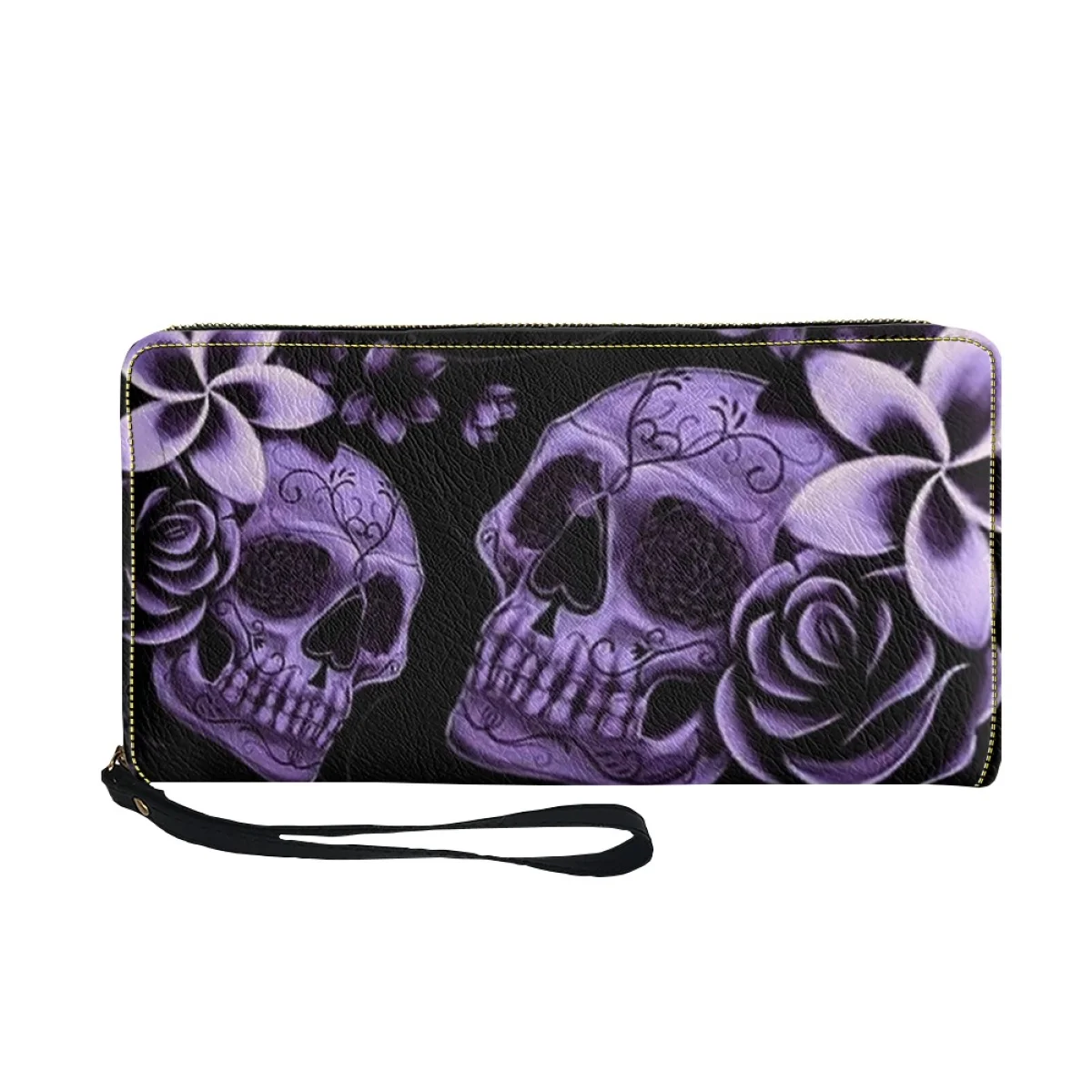 Travel Wallet Slim - Purple Skull Floral Design Pattern Women's